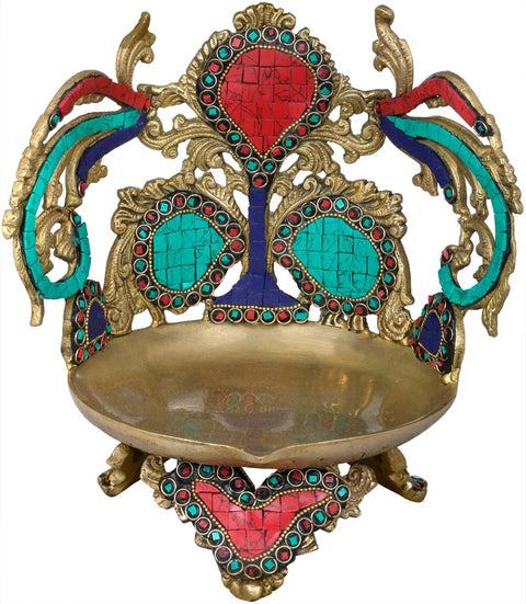 6" Large Inlay Diya (Lamp) in Brass | Handmade | Made in India