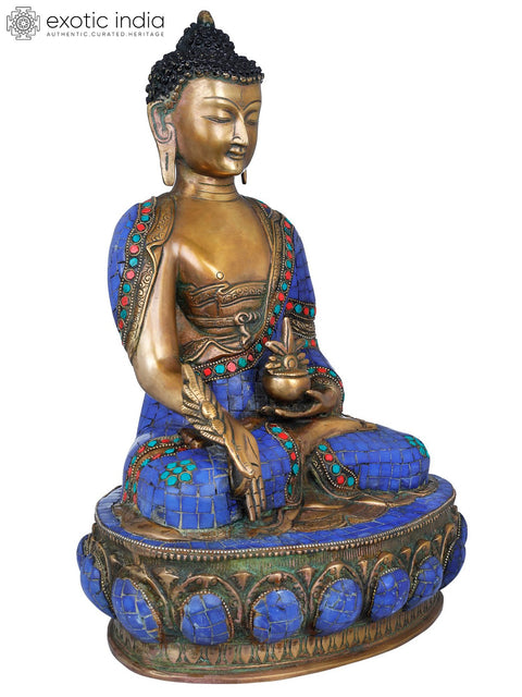 15" Tibetan Buddhist Lapis Buddha of Healing In Brass | Handmade | Made In India