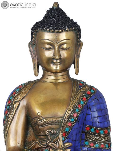 15" Tibetan Buddhist Lapis Buddha of Healing In Brass | Handmade | Made In India