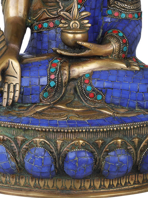 15" Tibetan Buddhist Lapis Buddha of Healing In Brass | Handmade | Made In India