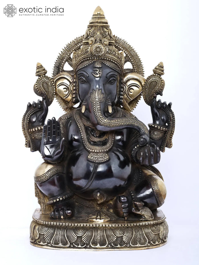 19" Handmade Brass Surya Ganesha Blessing Statue
