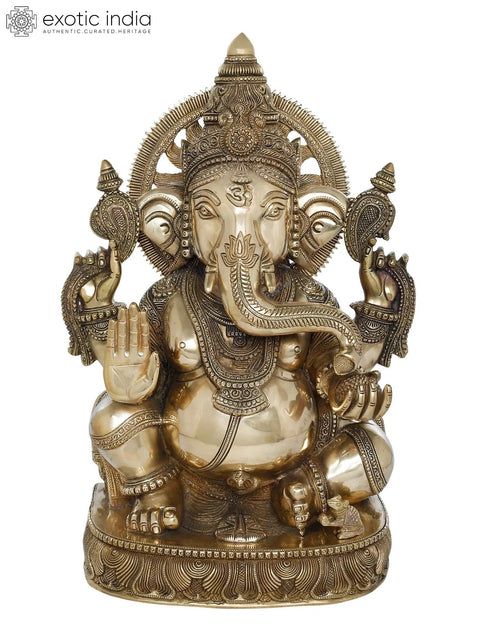 19" Superfine Blessing Surya Ganesha Brass Statue | Handmade | Made in India