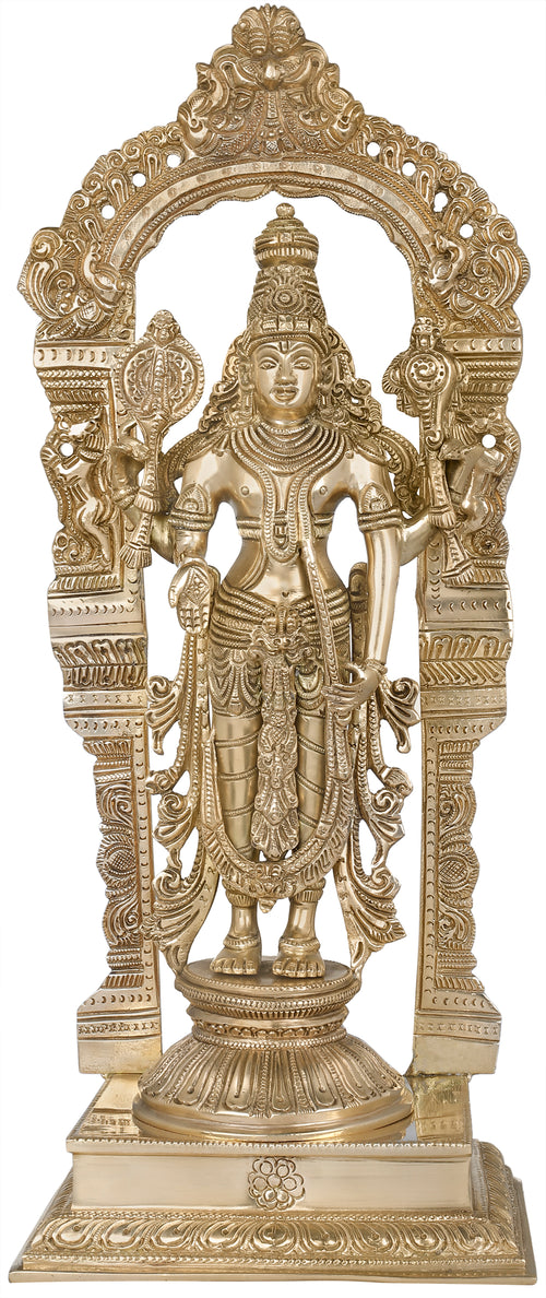 17" Brass Bhagawan Vishnu Statue on Prabhawali Pedestal Handmade
