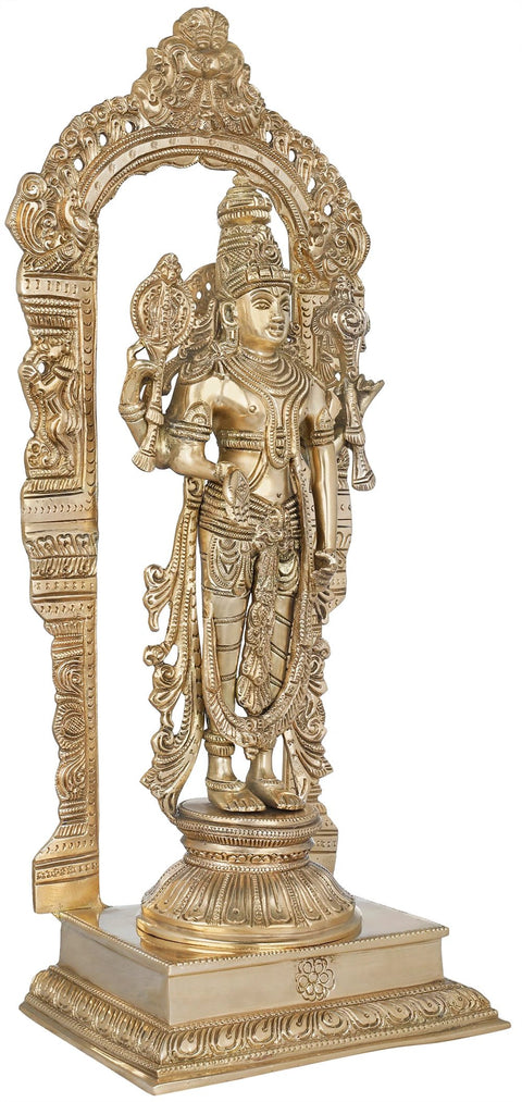 17" Bhagawan Vishnu on Prabhawali Pedestal In Brass | Handmade | Made In India