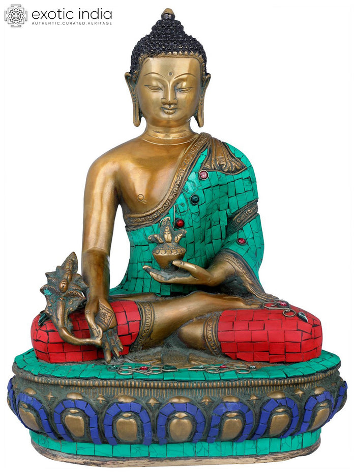 13" Lord Buddha Seated in Padmasana Brass Statue for Pooja