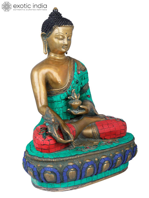 13" Lord Buddha Seated in Padmasana on Lotus Seat- Tibetan Buddhist In Brass | Handmade | Made In India