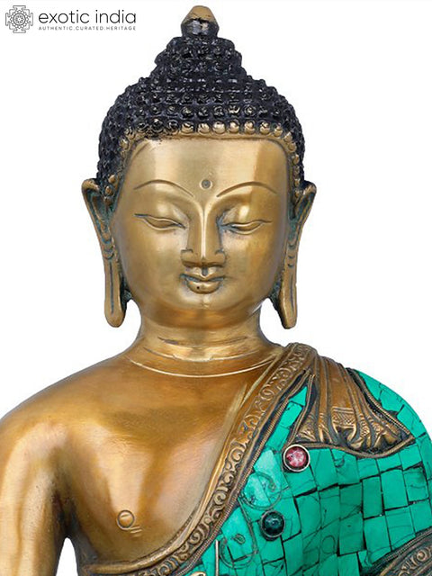 13" Lord Buddha Seated in Padmasana on Lotus Seat- Tibetan Buddhist In Brass | Handmade | Made In India