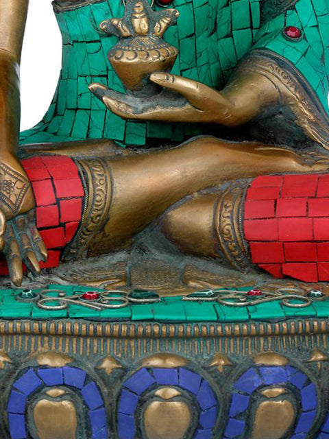 13" Lord Buddha Seated in Padmasana on Lotus Seat- Tibetan Buddhist In Brass | Handmade | Made In India
