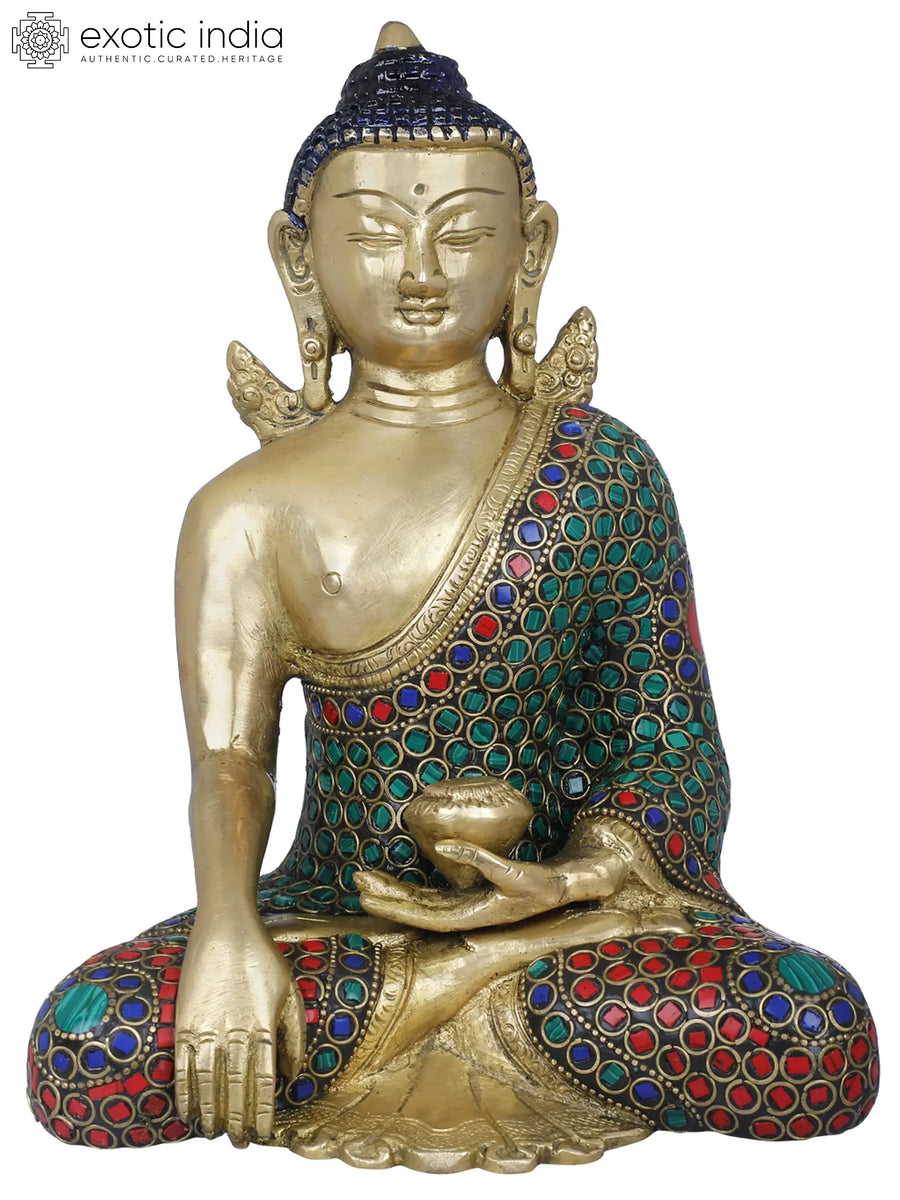 7" Handmade Tibetan Buddhist Buddha with Pinda Patra Brass Statue