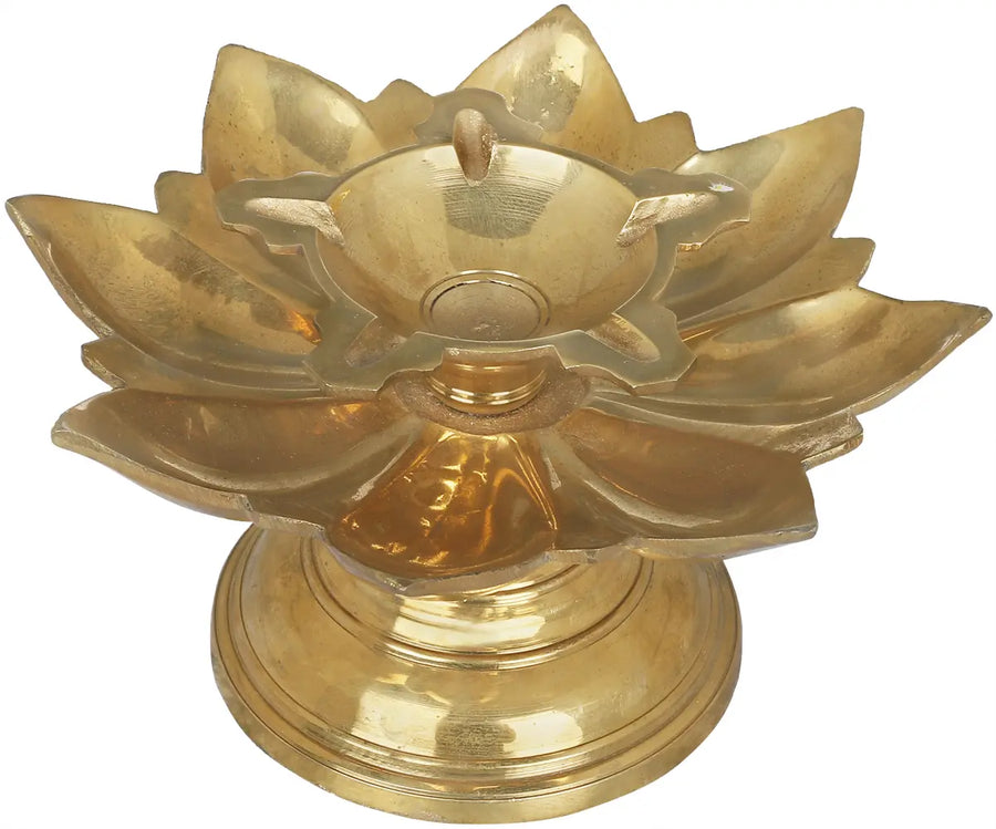 4" Five Wicks Lotus Brass Deepam Lamp Handmade