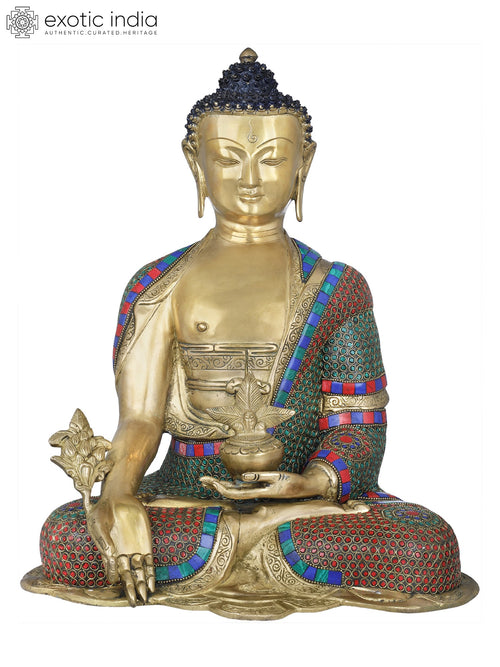 16" Handmade Medicine Buddha Brass Statue for Healing and Pooja