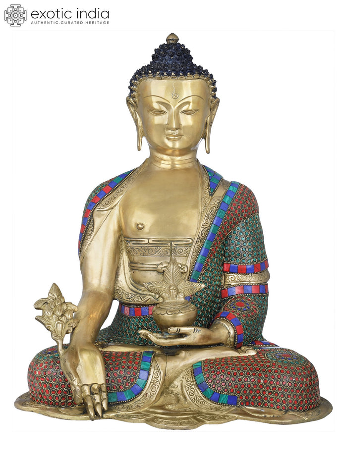 16" Handmade Medicine Buddha Brass Statue for Healing and Pooja