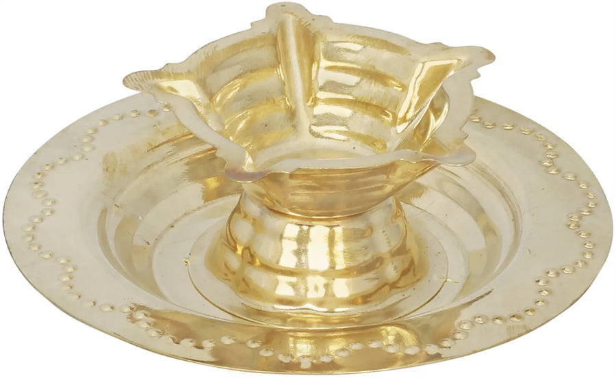 1" Five Wicks Brass Puja Lamp Pair Handmade