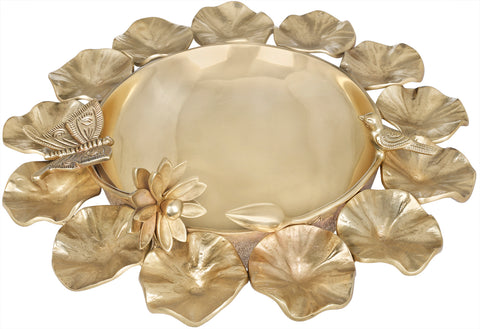 Fine Lotus Brass Urli with Butterfly and a Sparrow