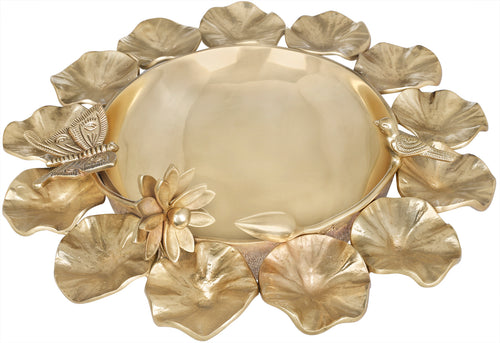 Fine Lotus Brass Urli with Butterfly and Sparrow