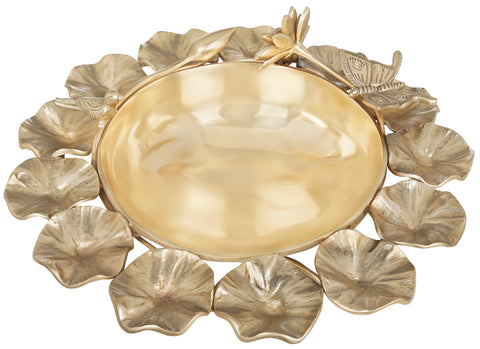 Fine Lotus Brass Urli with Butterfly and a Sparrow