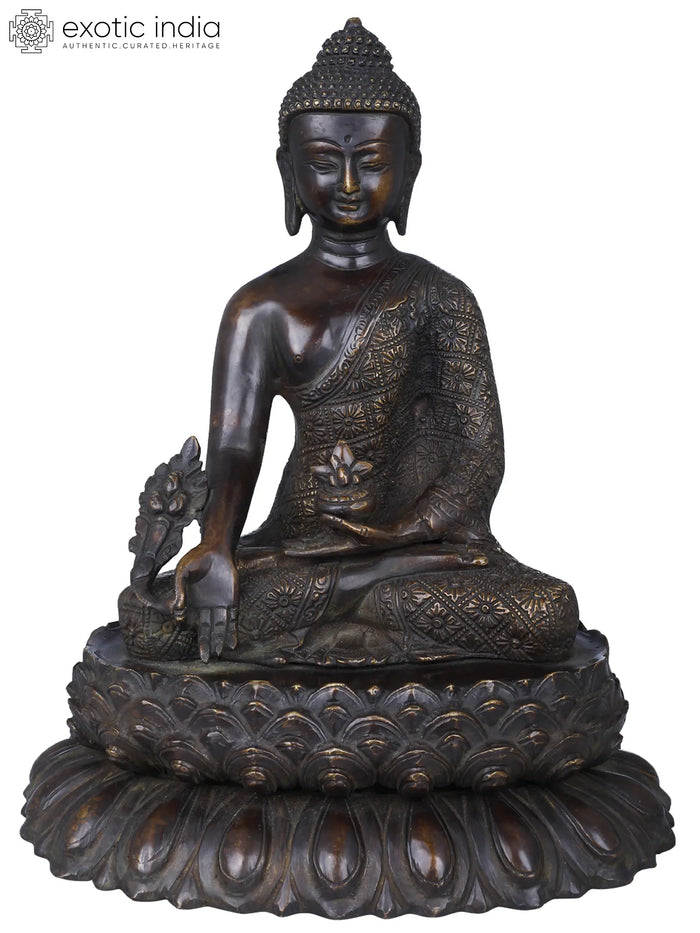 11" Myrobalan Buddha Handmade Brass Statue