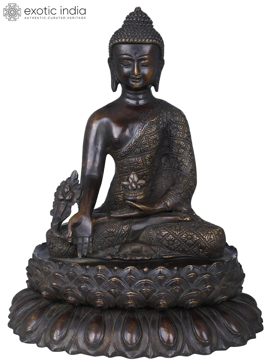 11" Myrobalan Buddha Handmade Brass Statue