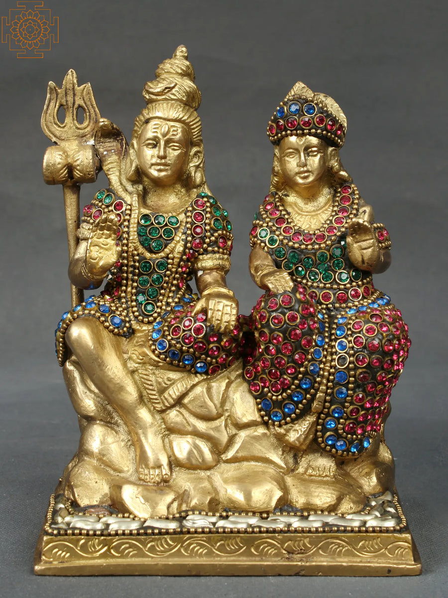 5" Shiva Parvati Brass Statue - Handmade Hindu Idol