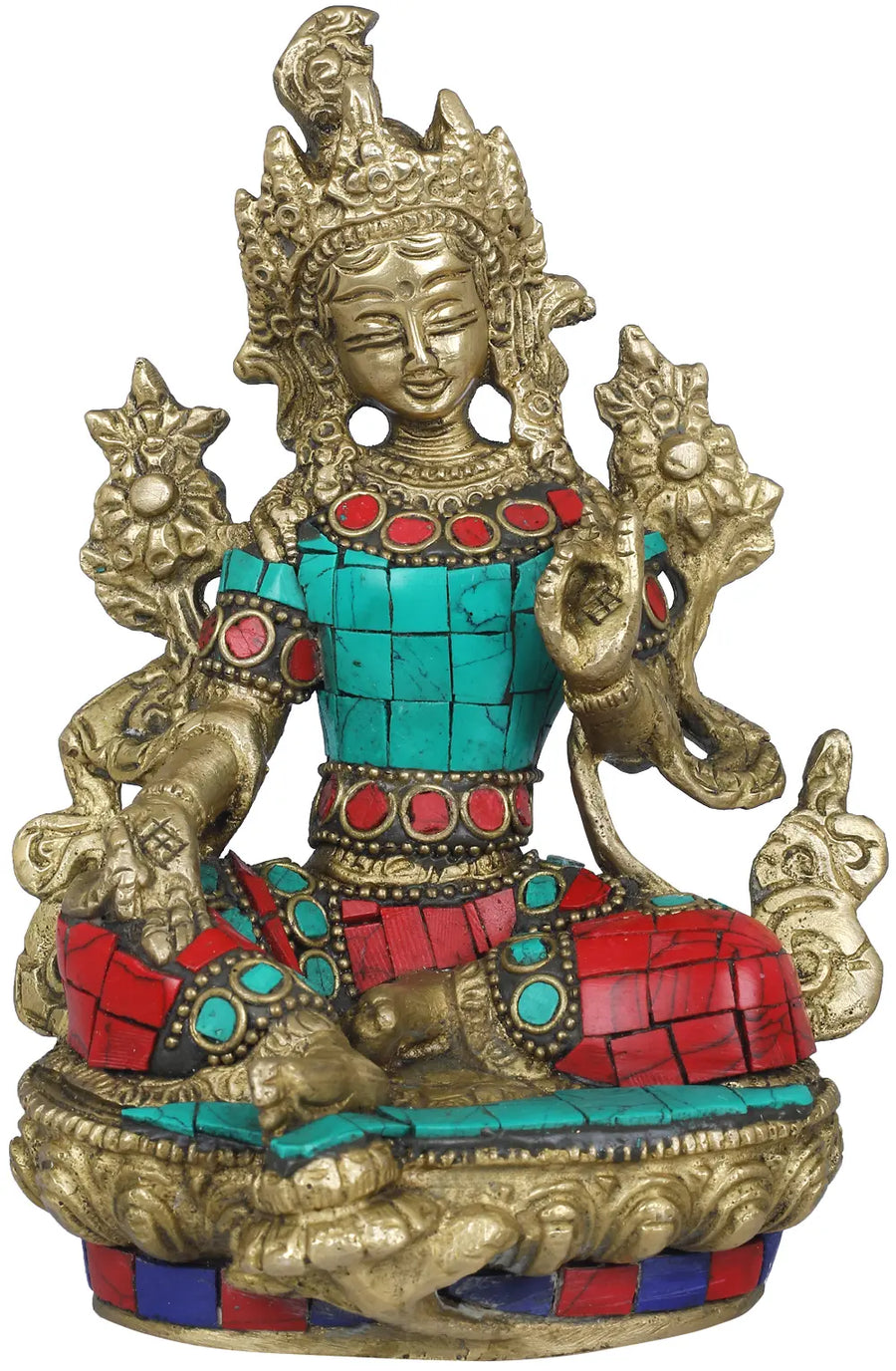 5" Green Tara Brass Statue Handmade Tibetan Buddhist Idol