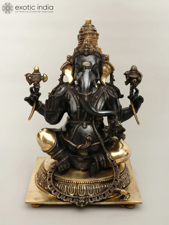 20" Handmade Brass Ganesha Abhaya Statue for Home Pooja