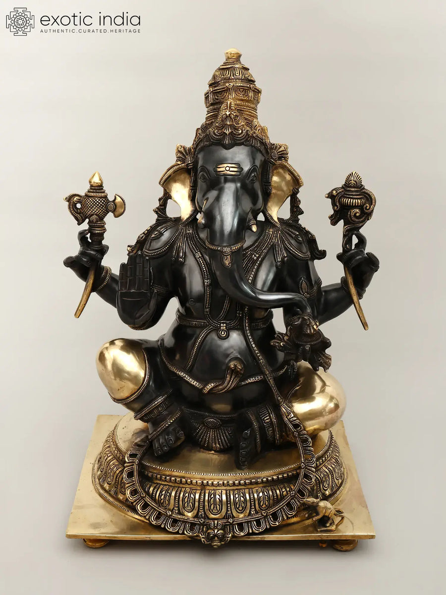 20" Handmade Brass Ganesha Abhaya Statue for Home Pooja