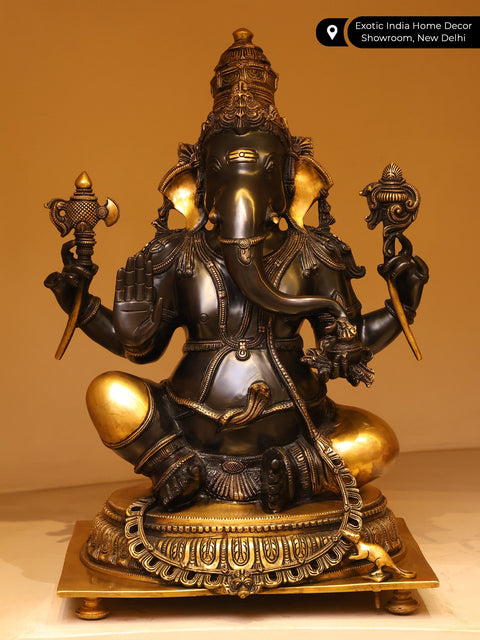 20" Superfine Ganesha Granting Abhaya | Handmade Brass Statue