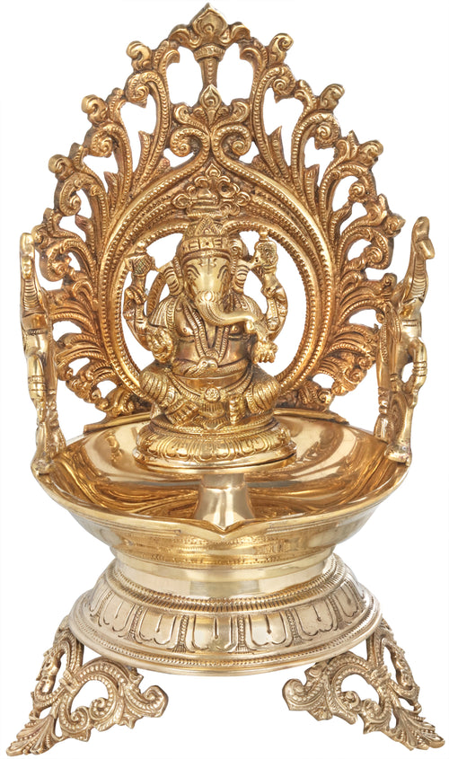 12" Lord Ganesha Brass Diya Lamp Handmade