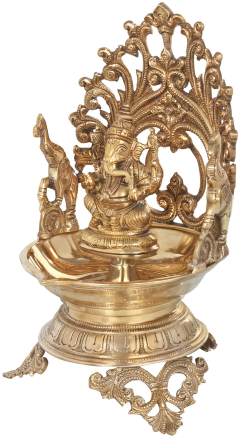 12" Lord Ganesha Large Diya (Lamp) in Brass | Handmade | Made in India