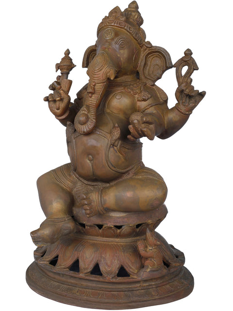 14" Lalitasana Ganesha In Brass | Handmade | Made In India