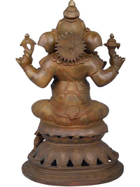 14" Lalitasana Ganesha In Brass | Handmade | Made In India