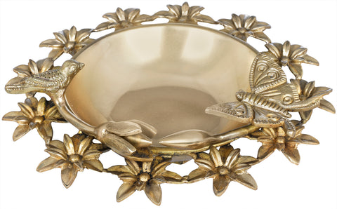 Flowers Brass Urli with a Bird and Butterfly