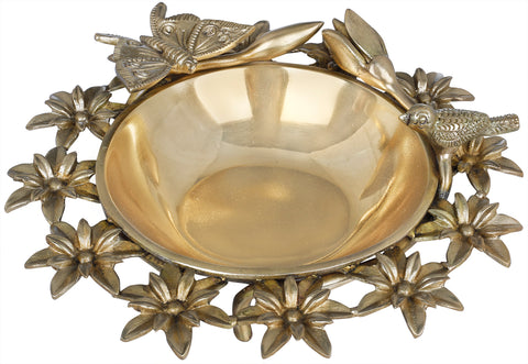 Flowers Brass Urli with a Bird and Butterfly