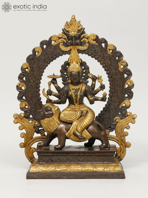 14" Ashtabhuja Dhari Simhavahini Durga In Brass | Handmade | Made In India
