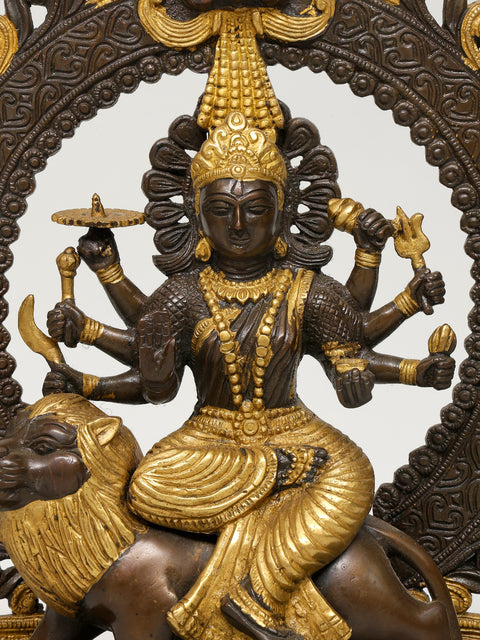 14" Ashtabhuja Dhari Simhavahini Durga In Brass | Handmade | Made In India