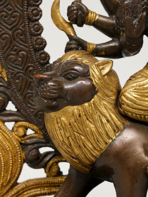 14" Ashtabhuja Dhari Simhavahini Durga In Brass | Handmade | Made In India