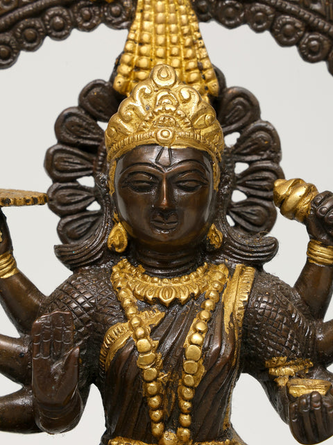 14" Ashtabhuja Dhari Simhavahini Durga In Brass | Handmade | Made In India