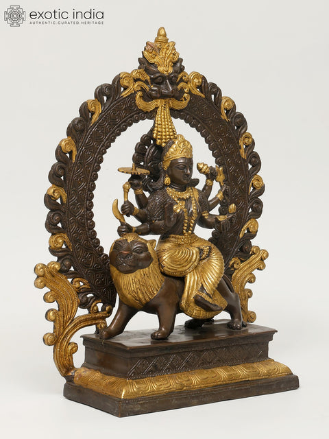 14" Ashtabhuja Dhari Simhavahini Durga In Brass | Handmade | Made In India