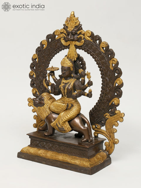 14" Ashtabhuja Dhari Simhavahini Durga In Brass | Handmade | Made In India