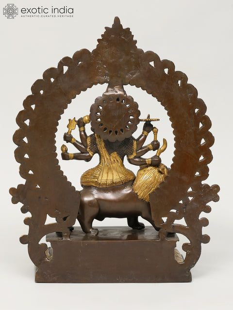 14" Ashtabhuja Dhari Simhavahini Durga In Brass | Handmade | Made In India