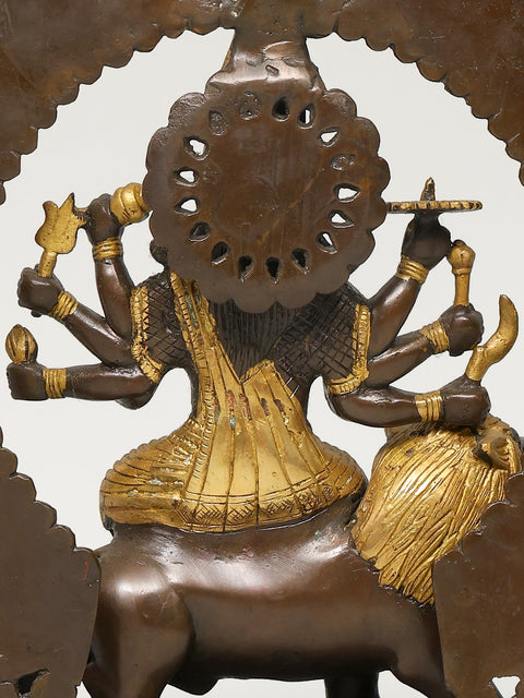 14" Ashtabhuja Dhari Simhavahini Durga In Brass | Handmade | Made In India