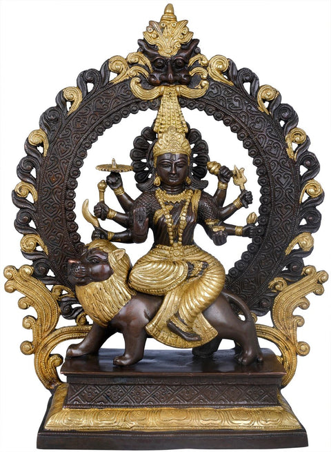 14" Ashtabhuja Dhari Simhavahini Durga In Brass | Handmade | Made In India