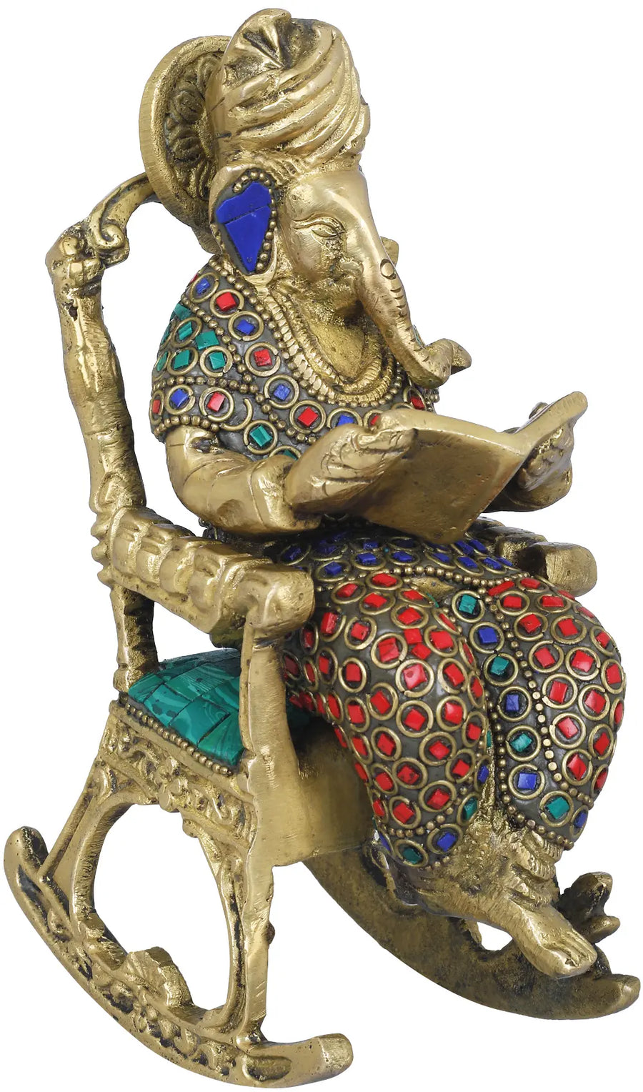 7" Ganesha Reading Mahabharata Brass Statue Handmade
