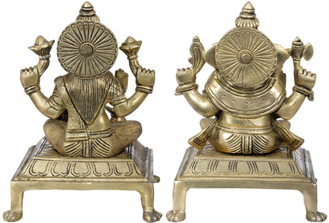7" Lakshmi Ganesha In Brass | Handmade | Made In India