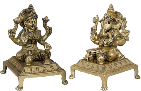 7" Lakshmi Ganesha In Brass | Handmade | Made In India