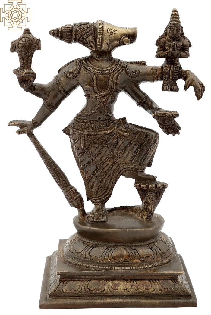8" Brass Varaha Idol - Avatar of Bhagawan Vishnu | Handmade | Made in India