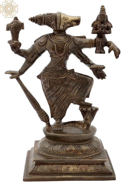 8" Brass Varaha Idol - Avatar of Bhagawan Vishnu | Handmade | Made in India