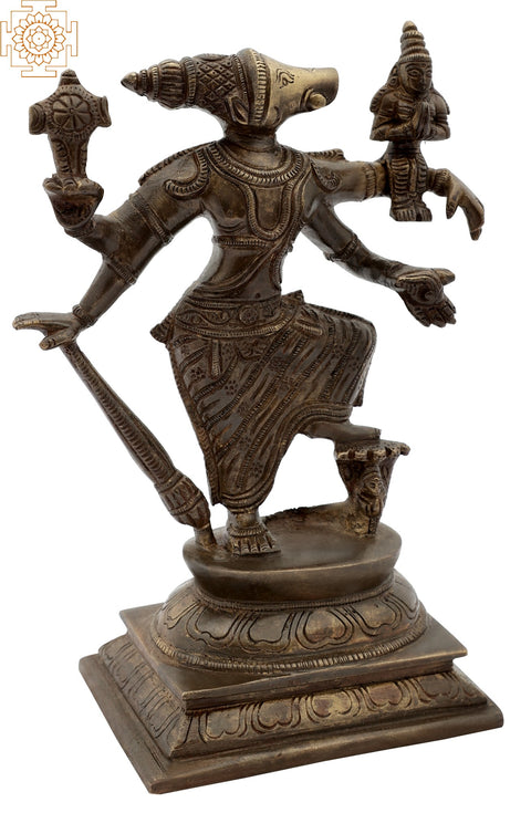 8" Brass Varaha Idol - Avatar of Bhagawan Vishnu | Handmade | Made in India