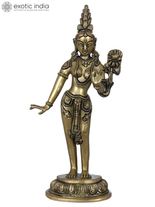 9" Standing Goddess Tara Tibetan Buddhist Brass Statue Handmade