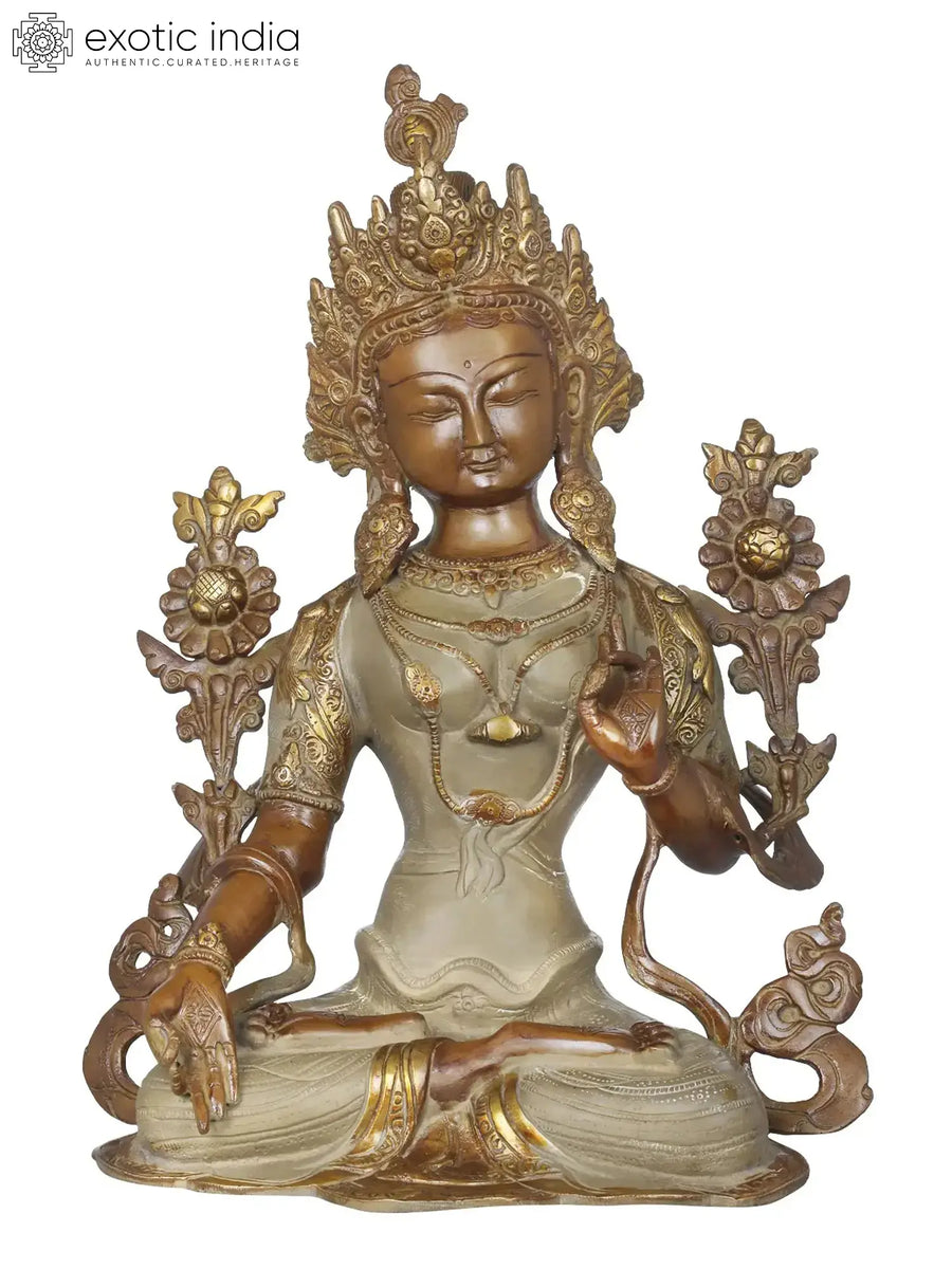 14" White Tara Handcrafted Brass Idol in Padmasana Pose